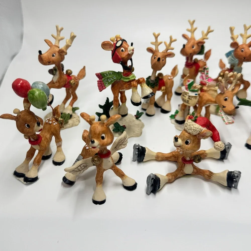 Vintage Enesco Sandi Zimnicki Reindeer Figurines Lot 1990s Christmas Decor